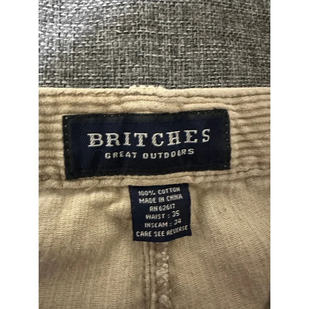 Britches Mens 35x34 Corduroy Pants Pleated Tan Khaki Cotton